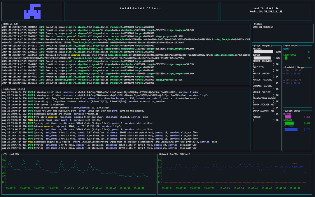 Screenshot of the node running